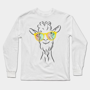 cheerful goat in fashionable glasses Long Sleeve T-Shirt